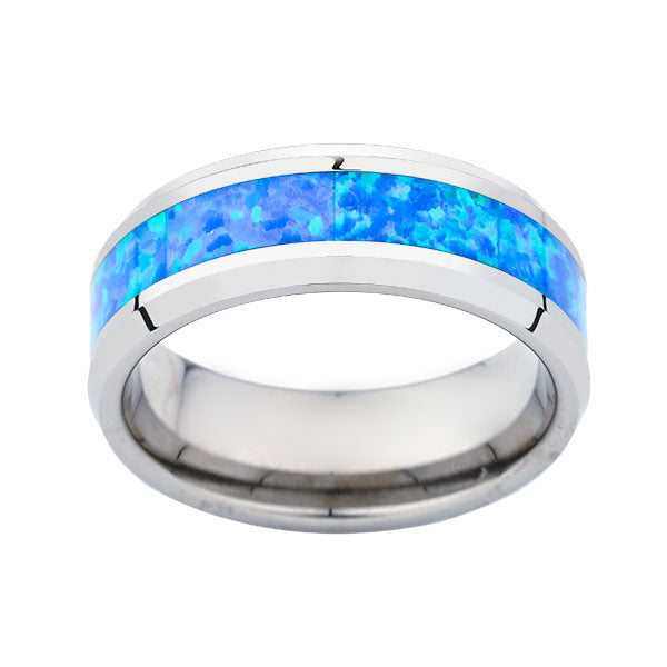 Mens Opal Tungsten Ring - Dome Ring-  Mens Opal Engagent Band - Comfort Fit - Unique Ring - LUXURY BANDS LA