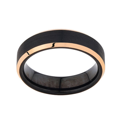 Black Tungsten Wedding Band -Rose Gold - Beveled Edges - Black Brushed Ring - 6mm Ring - Mens Ring - LUXURY BANDS LA