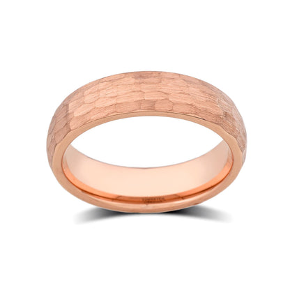 Rose Gold Tungsten Wedding Band - Hammer Finished Engagement Ring - 6mm - Unique Jewelry - LUXURY BANDS LA