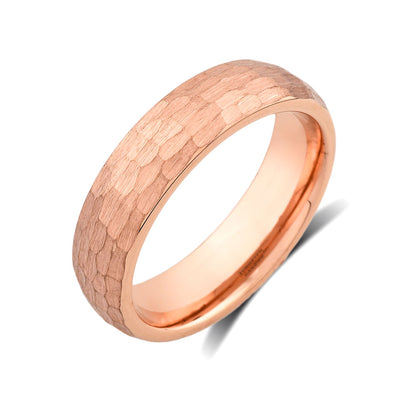 Rose Gold Tungsten Wedding Band - Hammer Finished Engagement Ring - 6mm - Unique Jewelry - LUXURY BANDS LA