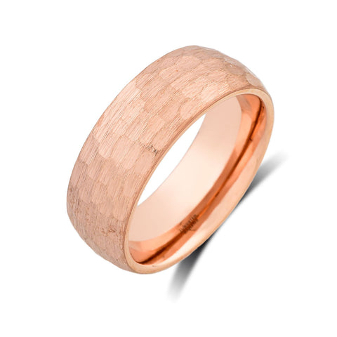 Rose Gold Tungsten Wedding Band - Hammer Finished Brushed Rose Gold Tungsten Ring - 8mm