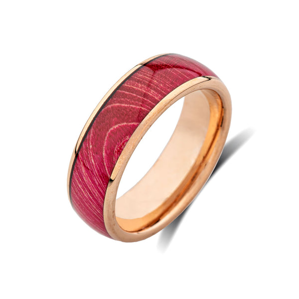 Koa Wood Tungsten Ring - Rose Gold - Red Wood Tungsten Band - Hawaiian - 8mm