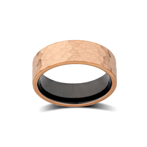 Mens Rose Gold Tungsten Band - Hammer Finish - 8MM - Enagement Ring - Satin Brushed