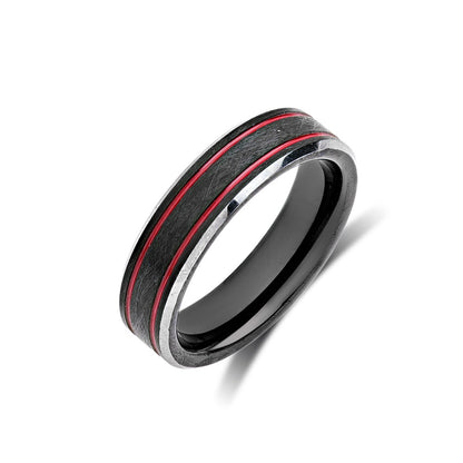 Black Brushed Tungsten Ring - Red Tungsten Wedding Band - 6mm - Mens Ring - LUXURY BANDS LA
