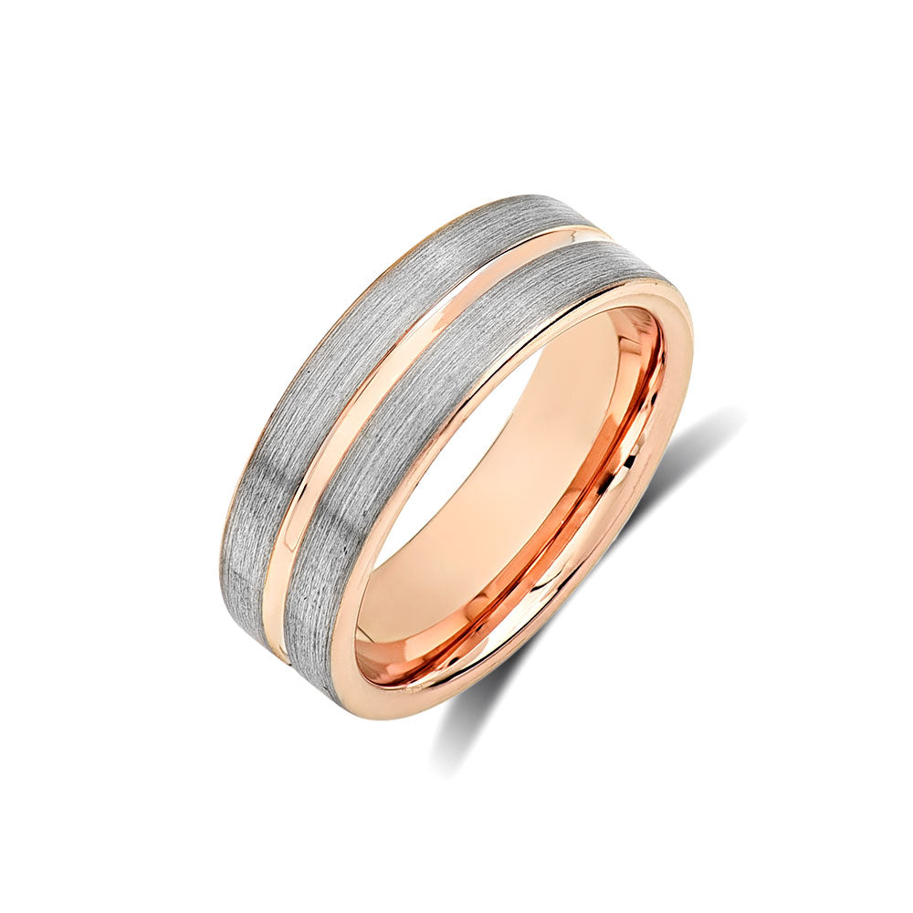Rose Gold Tungsten Wedding Band - Gray Brushed Tungsten Ring - 8mm Dome - Mens Ring - Tungsten Carbide - Engagement Band - Comfort Fit - LUXURY BANDS LA