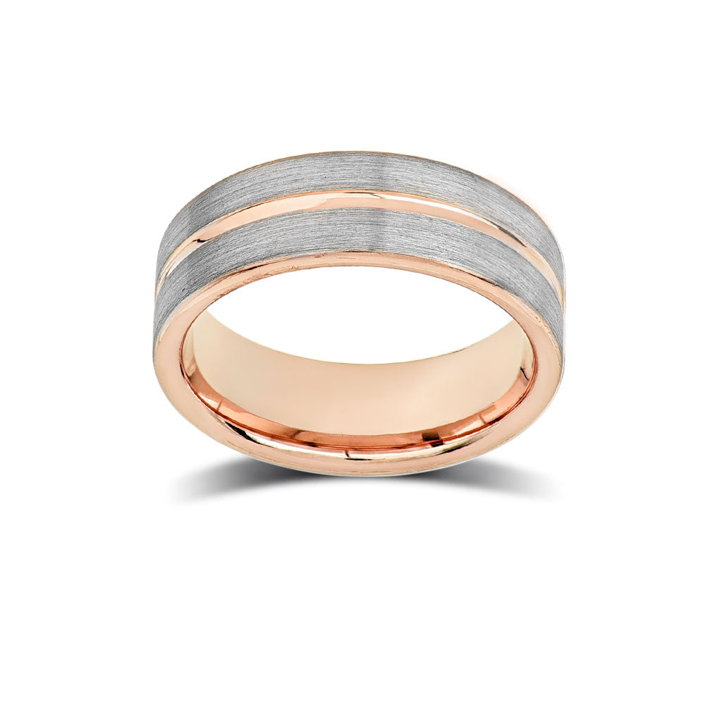 Rose Gold Tungsten Wedding Band - Gray Brushed Tungsten Ring - 8mm Dome - Mens Ring - Tungsten Carbide - Engagement Band - Comfort Fit - LUXURY BANDS LA
