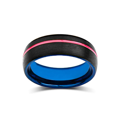 Blue and Red Mens Ring - Blue Mens Ring - Red Engagement Band - Personalized Mens Ring - LUXURY BANDS LA