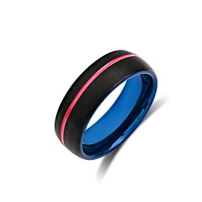 Blue and Red Mens Ring - Blue Mens Ring - Red Engagement Band - Personalized Mens Ring - LUXURY BANDS LA