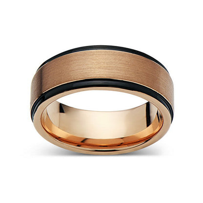 Rose Gold Tungsten Wedding Band - Black Edges - Brushed Rose Gold Tungsten Ring - 6mm - Mens Ring - Tungsten Carbide - Engagement Band - Comfort Fit - LUXURY BANDS LA