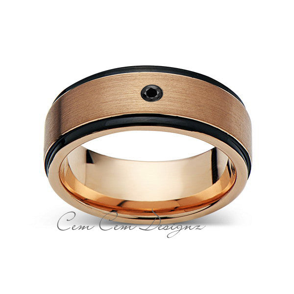 8mm,New,Black Diamond,Rose Brushed,Rose Gold,Black Grooves,Tungsten Ring,Mens Wedding Band,Comfort Fit - LUXURY BANDS LA