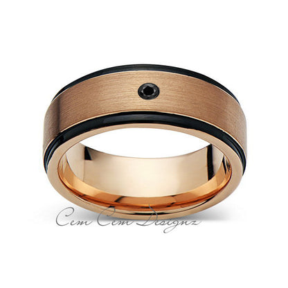 8mm,New,Black Diamond,Rose Brushed,Rose Gold,Black Grooves,Tungsten Ring,Mens Wedding Band,Comfort Fit - LUXURY BANDS LA