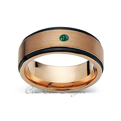 8mm,New,Green Emerald,Rose Brushed,Rose Gold,Black Grooves,Tungsten Ring,Mens Wedding Band,Comfort Fit - LUXURY BANDS LA