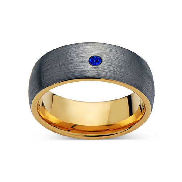 8mm,Mens,Blue Sapphire,Gray Brushed,Yellow Gold,Tungsten Ring,Rose Gold,Wedding Band,Comfort Fit - LUXURY BANDS LA