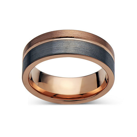 Rose Gold Tungsten Wedding Band - Gray Brushed Tungsten Ring - 8mm - Mens Ring - Tungsten Carbide - Engagement Band - Comfort Fit - LUXURY BANDS LA