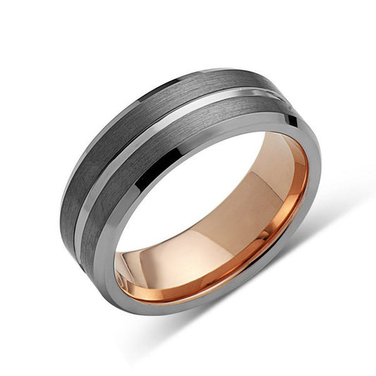 Rose Gold Tungsten Wedding Band - Gray Brushed Ring - 8mm Ring - Unique Engagment Band - Comfor Fit - LUXURY BANDS LA