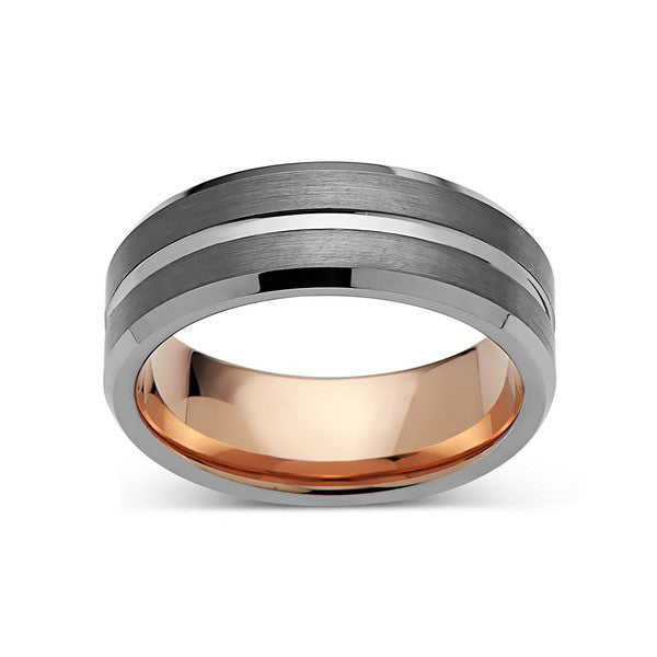 Rose Gold Tungsten Wedding Band - Gray Brushed Ring - 8mm Ring - Unique Engagment Band - Comfor Fit - LUXURY BANDS LA