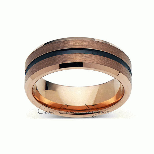 Rose Gold Tungsten Wedding Band - Black Edges - Brushed Rose Gold Tungsten Ring - 6mm - Mens Ring - Tungsten Carbide - Engagement Band - Comfort Fit - LUXURY BANDS LA