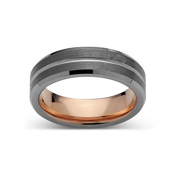 Rose Gold Tungsten Wedding Band - Gray Brushed Ring - 6mm Ring - Unique Engagment Band - Comfor Fit - LUXURY BANDS LA