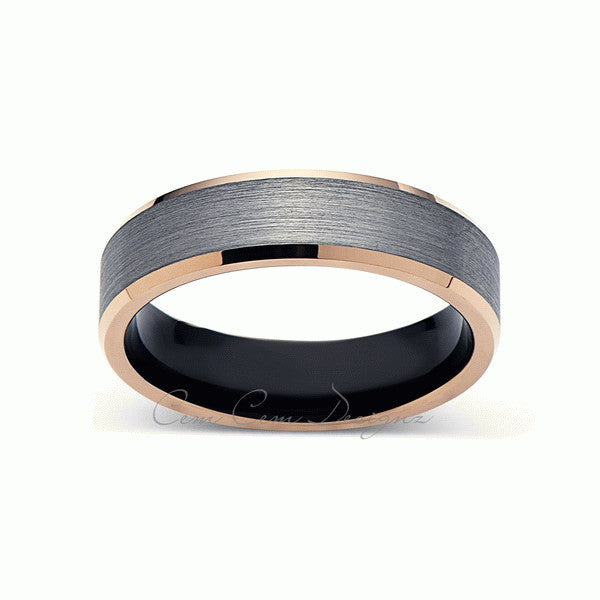 Gray and Rose Gold Tungsten Wedding Band - Black - Brushed Tungsten Ring - 6mm - Mens Ring - Tungsten Carbide - Engagement Band - Comfort Fit - LUXURY BANDS LA