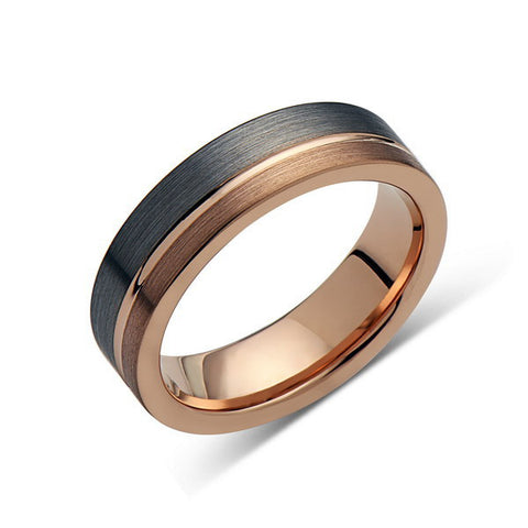 Rose Gold Tungsten Wedding Band - Gray Brushed Tungsten Ring - 6mm - Mens Ring - Tungsten Carbide - Engagement Band - Comfort Fit - LUXURY BANDS LA