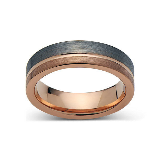 Rose Gold Tungsten Wedding Band - Gray Brushed Tungsten Ring - 6mm - Mens Ring - Tungsten Carbide - Engagement Band - Comfort Fit - LUXURY BANDS LA