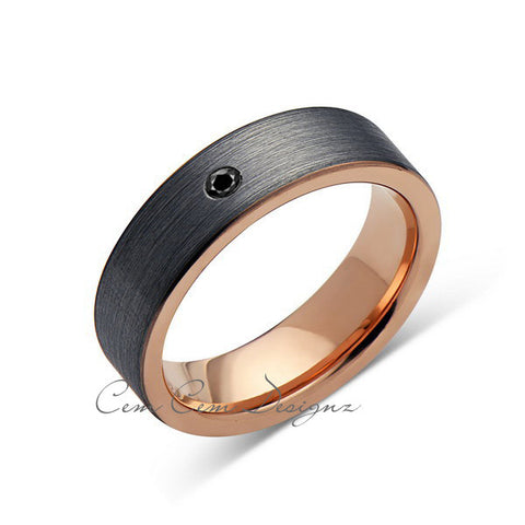 6mm,Pipe Cut,Mens,Black Diamond,Gray Brushed,Rose Gold,Tungsten Ring,Rose Gold,Wedding Band,Comfort Fit - LUXURY BANDS LA