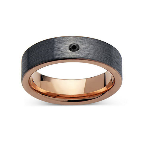 6mm,Pipe Cut,Mens,Black Diamond,Gray Brushed,Rose Gold,Tungsten Ring,Rose Gold,Wedding Band,Comfort Fit - LUXURY BANDS LA
