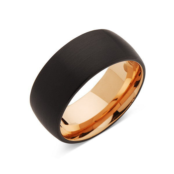 Rose Gold Tungsten Wedding Band - Black Brushed Ring - 10mm Ring - Unique Engagment Band - Comfor Fit - LUXURY BANDS LA