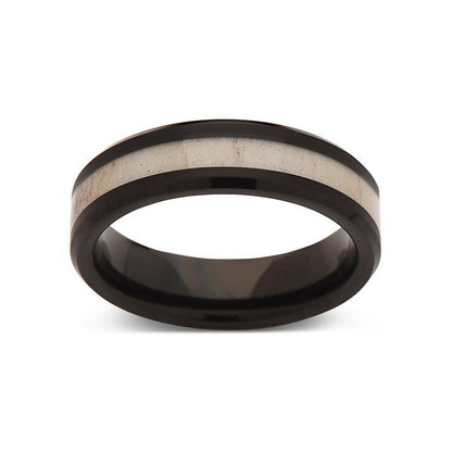 Deer Antler Ring - Black Tungsten Band - Deer Antler Band - 6mm - Mens - Comfort Fit - LUXURY BANDS LA