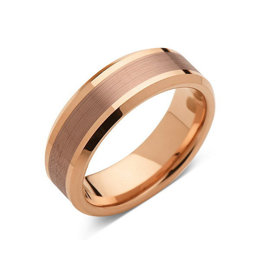 Rose Gold Tungsten Wedding Band - Brushed Rose Gold Tungsten Ring - 8mm - Mens Ring - Tungsten Carbide - Engagement Band - Comfort Fit - LUXURY BANDS LA