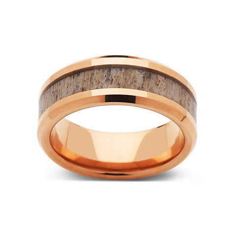 Deer Antler Ring - Rose Gold Tungsten Band - Deer Antler Band - 8mm - Mens - Comfort Fit - LUXURY BANDS LA