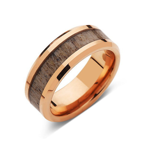 Deer Antler Ring - Rose Gold Tungsten Band - Deer Antler Band - 8mm - Mens - Comfort Fit - LUXURY BANDS LA