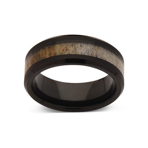 Deer Antler Ring - Black Tungsten Band - Deer Antler Band - 8mm - Mens - Comfort Fit - LUXURY BANDS LA