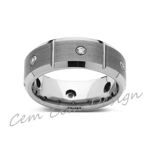 8mm,Mens,Diamond Engagement Ring,White Gold,Tungsten Wedding Band,Tungsten Ring,Comfort Fit - LUXURY BANDS LA