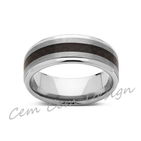 8mm,Unique,Brushed Gray,Black Carbon Fiber Ring,Tungsten Ring,Wedding Band,Unisex,Comfort Fit - LUXURY BANDS LA