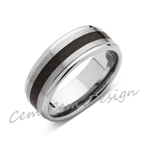 8mm,Unique,Brushed Gray,Black Carbon Fiber Ring,Tungsten Ring,Wedding Band,Unisex,Comfort Fit - LUXURY BANDS LA