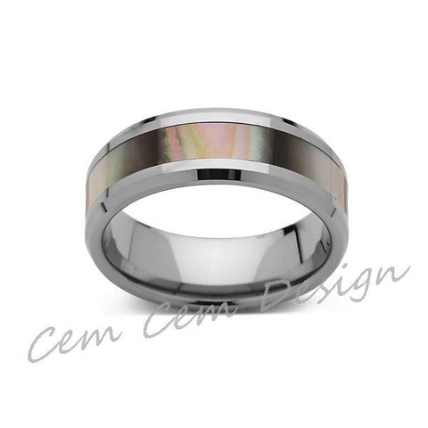 8mm,Unique,Mother of Pearl Inlay,Tungsten Ring,Wedding Band,Pearl inlay,Unisex,Comfort Fit - LUXURY BANDS LA