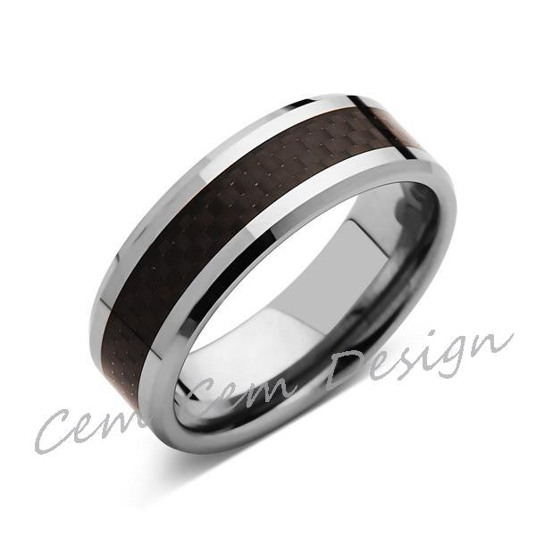 8mm,Unique,Black Carbon Fiber Ring,Tungsten Ring,Wedding Band,Unisex,Comfort Fit - LUXURY BANDS LA