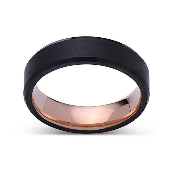 Rose Gold Tungsten Wedding Band - Black Brushed Ring - 6mm Ring - Pipe Cut - Engagement Band - Comfort Fit - LUXURY BANDS LA