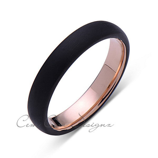 Rose Gold Tungsten Wedding Band - Black Brushed Ring - 4mm Bridal Band - Engagement Ring - LUXURY BANDS LA