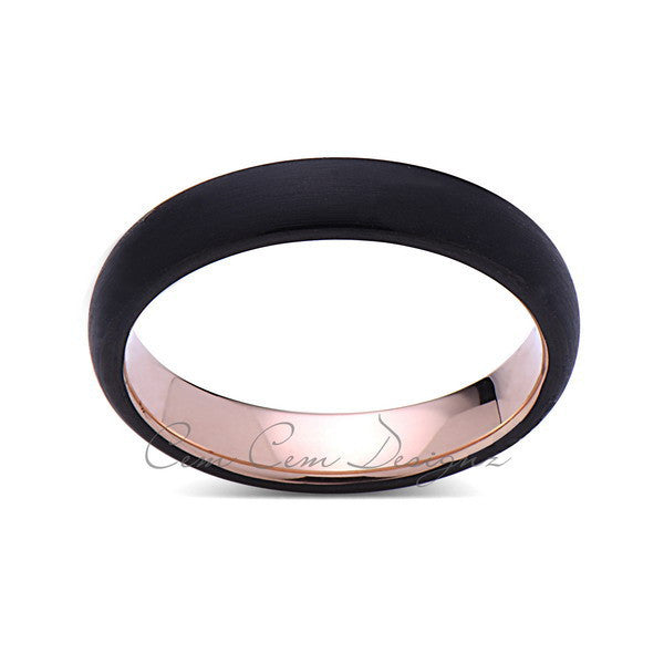 Rose Gold Tungsten Wedding Band - Black Brushed Ring - 4mm Bridal Band - Engagement Ring - LUXURY BANDS LA