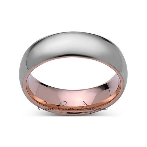 7mm,Unique,High Polish,Rose Gold,Tungsten Ring,Wedding Band,His and Hers - LUXURY BANDS LA