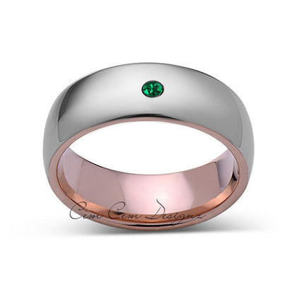 8mm,Mens,Green Emerald,Gray,Rose Gold,Tungsten Ring,Rose Gold,Birthstone,Wedding Band,Comfort Fit - LUXURY BANDS LA