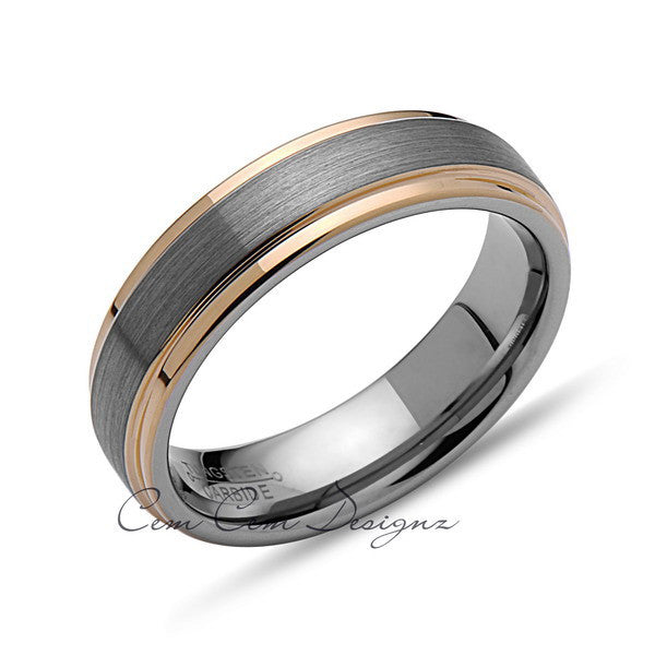 Yellow Gold Tungsten Wedding Band - Gray Brushed Ring - 6mm Band - Stepped Edges -  Engagement Ring - LUXURY BANDS LA