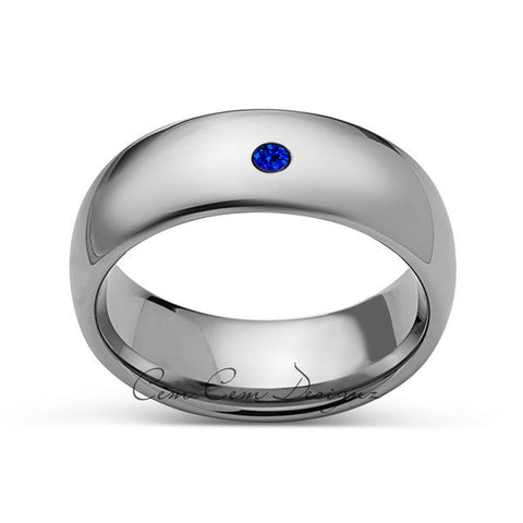 8mm,Mens,Blue Sapphire,White Gold,Tungsten Ring,White Gold,Wedding Band,Comfort Fit - LUXURY BANDS LA