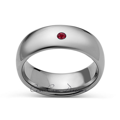 8mm,Mens,Red Ruby,White Gold,Tungsten Ring,White Gold,Birthstone,Wedding Band,Comfort Fit - LUXURY BANDS LA