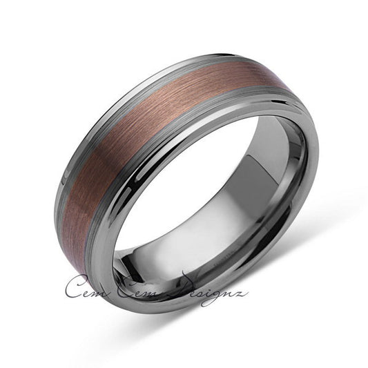 Rose Gold Tungsten Wedding Band - Gray Brushed Tungsten Ring - 8mm - Mens Ring - Tungsten Carbide - Engagement Band - Comfort Fit - LUXURY BANDS LA