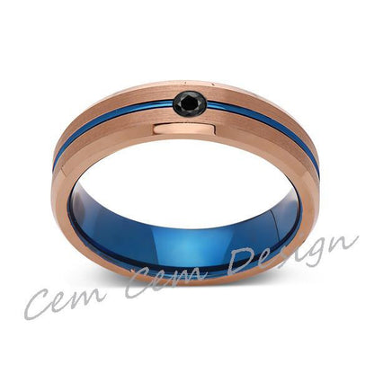 6mm,Black Diamond,Brushed Rose Gold,Blue,Tungsten Ring,Mens Wedding Band,Blue Mens Ring - LUXURY BANDS LA