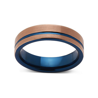 Blue Tungsten Wedding Band - Rose Gold Tungsten Ring - 6mm- Mens Ring - Tungsten Carbide - Engagement Band - Comfort Fit - LUXURY BANDS LA