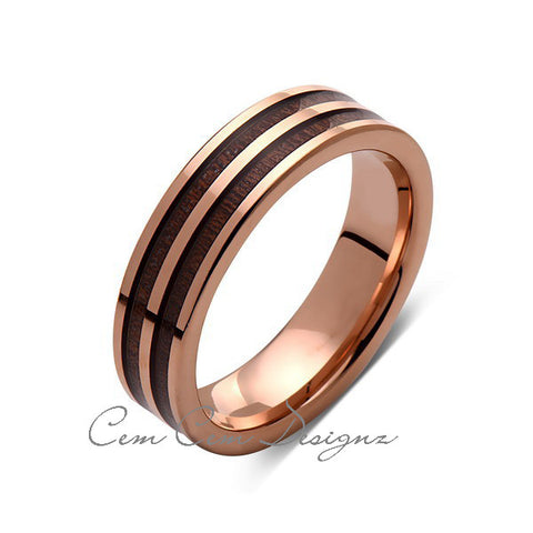 Koa Wood Wedding Ring - Rose Gold Tungsten Band - Hawaiian Koa Wood - 6mm - Mens - Comfort Fit - LUXURY BANDS LA